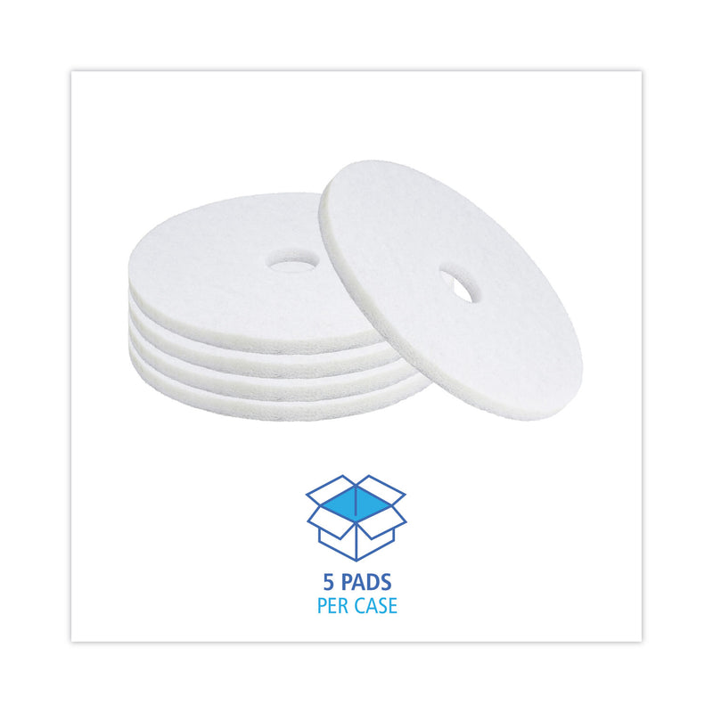 Boardwalk Polishing Floor Pads, 19" Diameter, White, 5/Carton