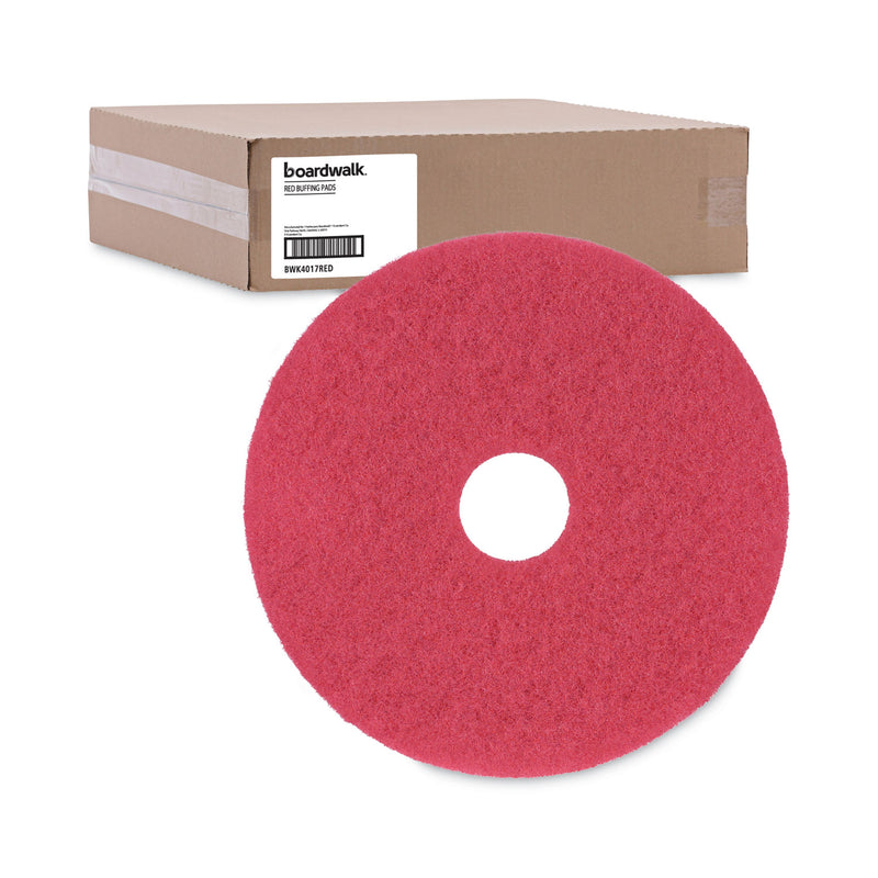 Boardwalk Buffing Floor Pads, 17" Diameter, Red, 5/Carton