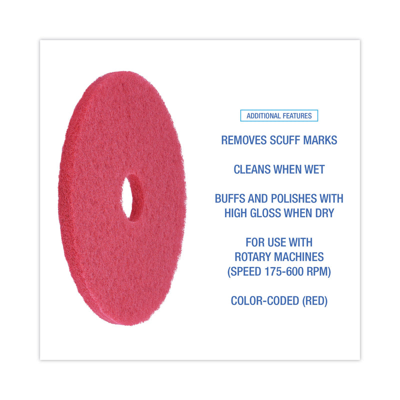 Boardwalk Buffing Floor Pads, 17" Diameter, Red, 5/Carton