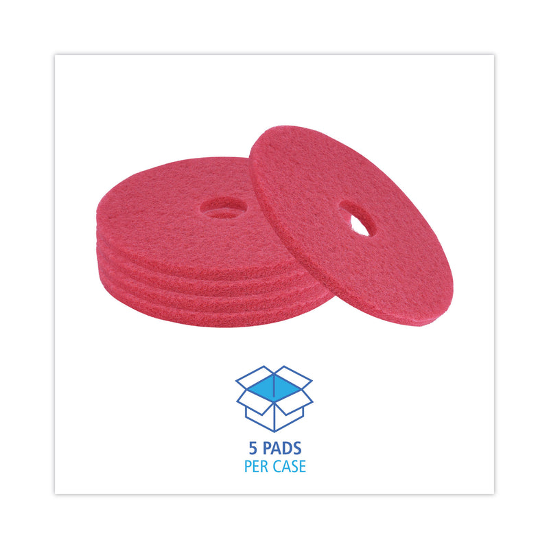 Boardwalk Buffing Floor Pads, 17" Diameter, Red, 5/Carton