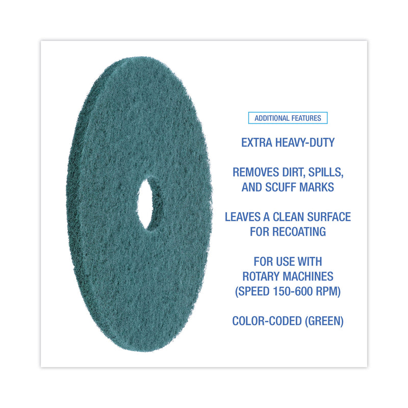 Boardwalk Heavy-Duty Scrubbing Floor Pads, 17" Diameter, Green, 5/Carton