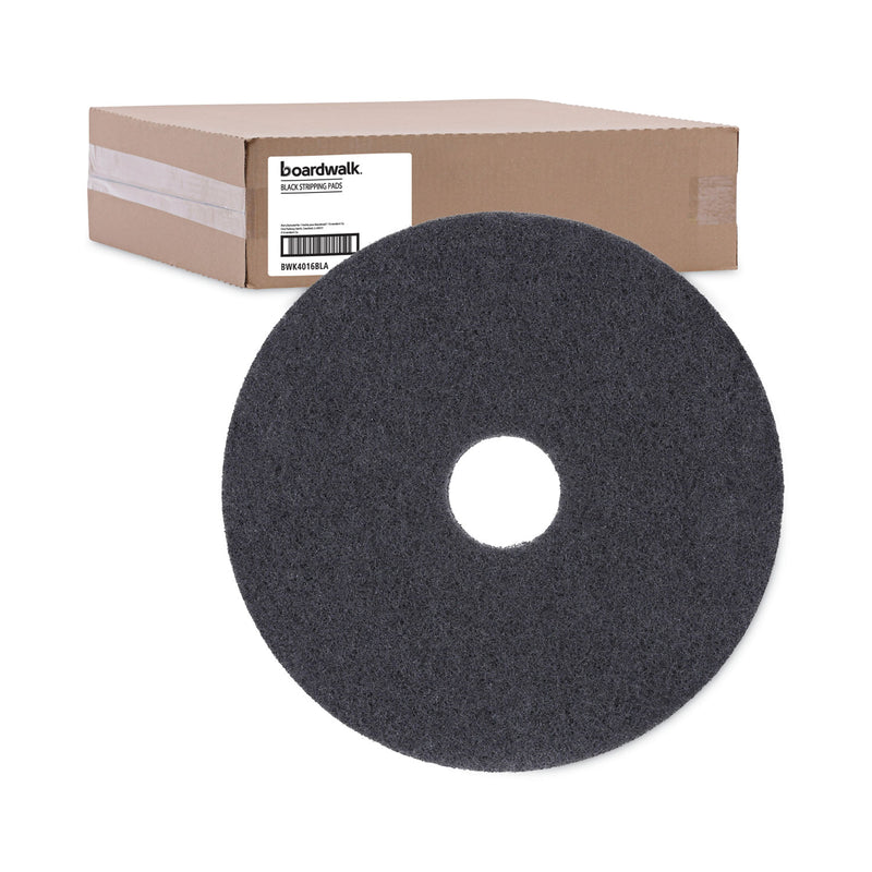 Boardwalk Stripping Floor Pads, 16" Diameter, Black, 5/Carton