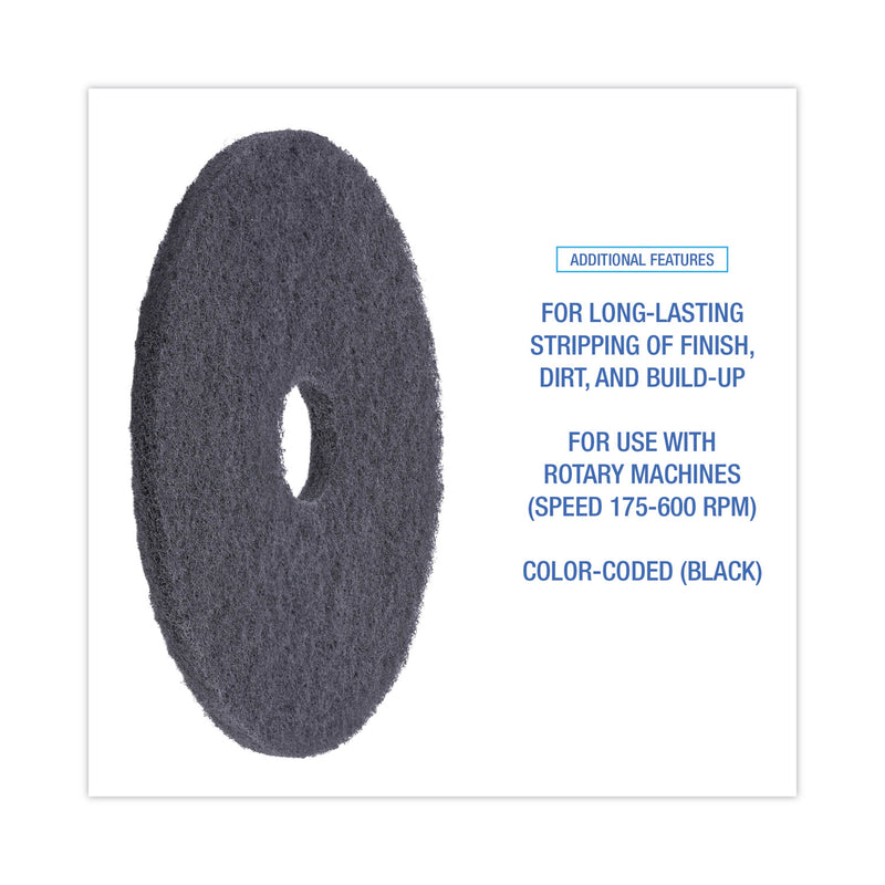 Boardwalk Stripping Floor Pads, 16" Diameter, Black, 5/Carton