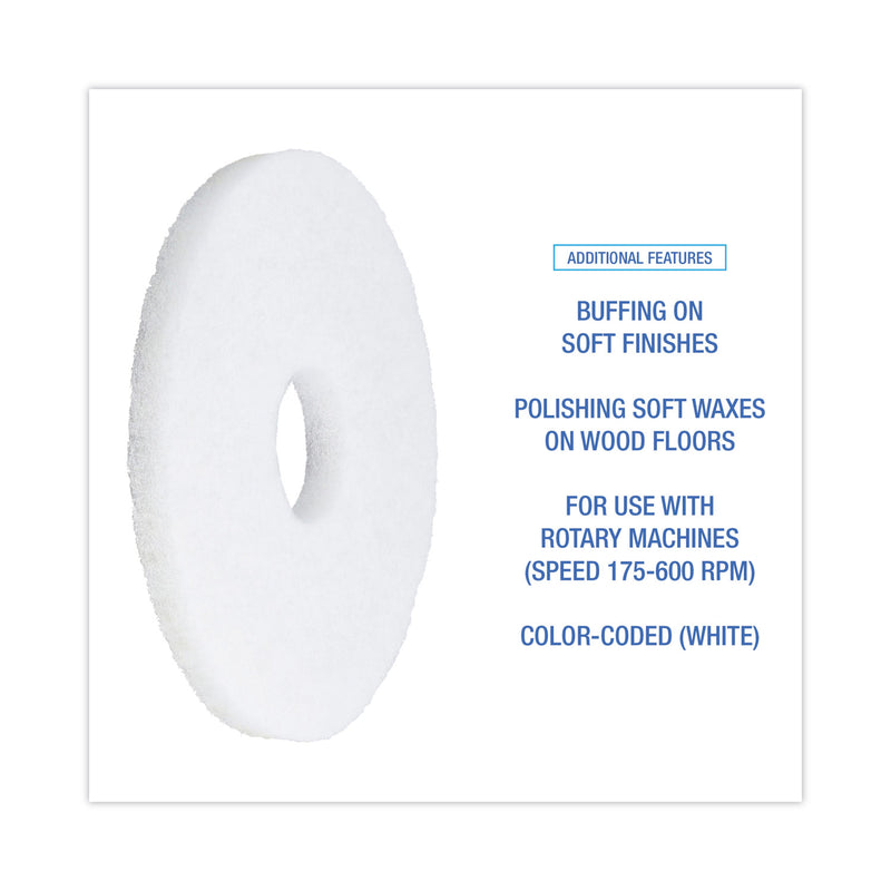 Boardwalk Polishing Floor Pads, 12" Diameter, White, 5/Carton