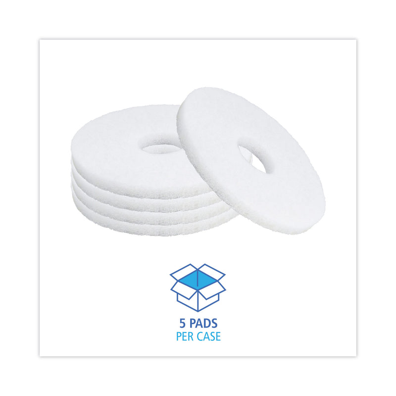 Boardwalk Polishing Floor Pads, 12" Diameter, White, 5/Carton