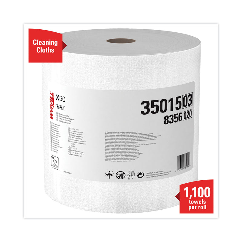 WypAll X50 Cloths, Jumbo Roll, 13.4 x 9.8, White, 1,100/Roll