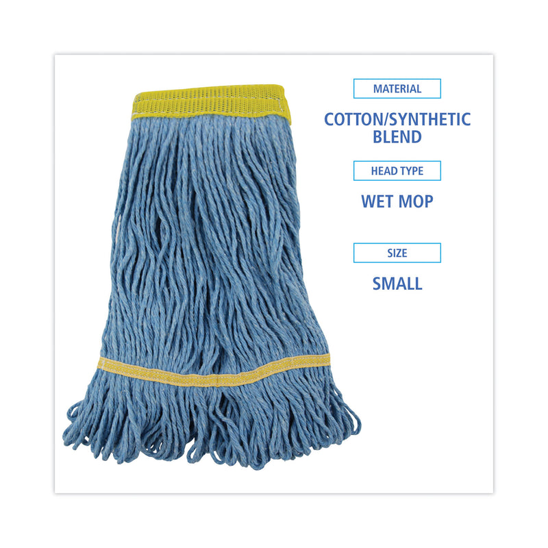 Boardwalk Super Loop Wet Mop Head, Cotton/Synthetic Fiber, 5" Headband, Small Size, Blue, 12/Carton