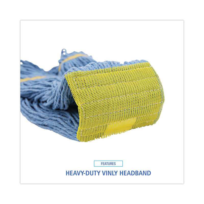 Boardwalk Super Loop Wet Mop Head, Cotton/Synthetic Fiber, 5" Headband, Small Size, Blue, 12/Carton