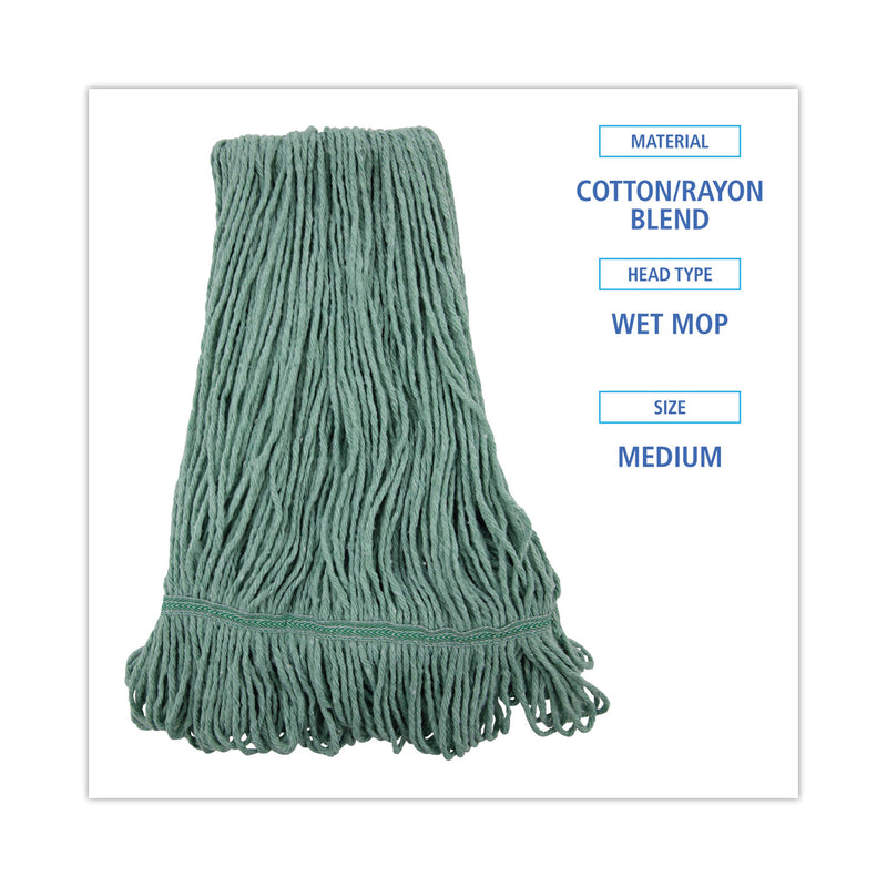 Boardwalk Mop Head, Premium Standard Head, Cotton/Rayon Fiber, Medium, Green, 12/Carton