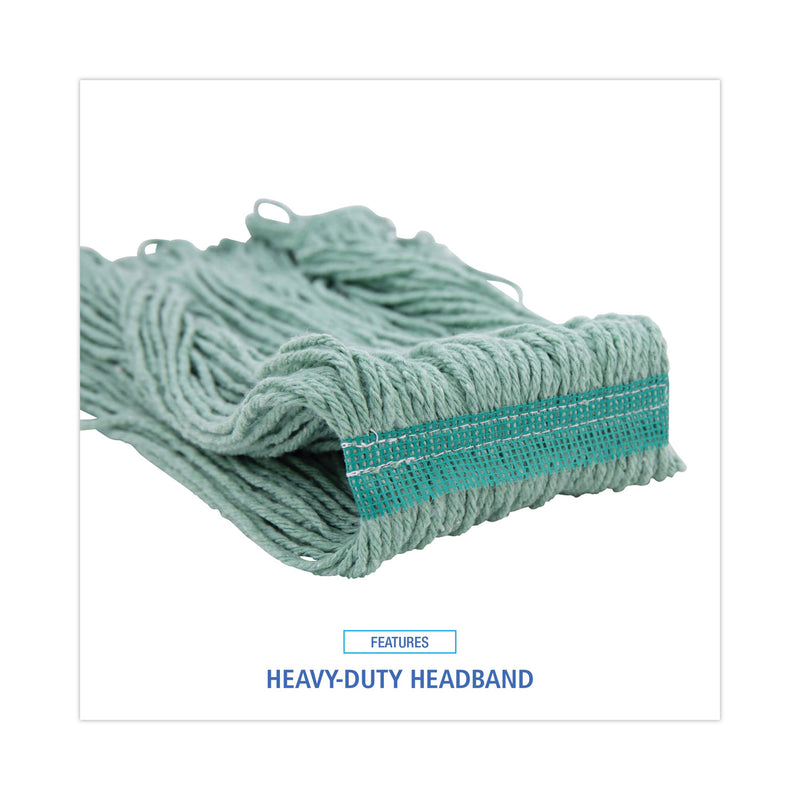 Boardwalk Mop Head, Premium Standard Head, Cotton/Rayon Fiber, Medium, Green, 12/Carton