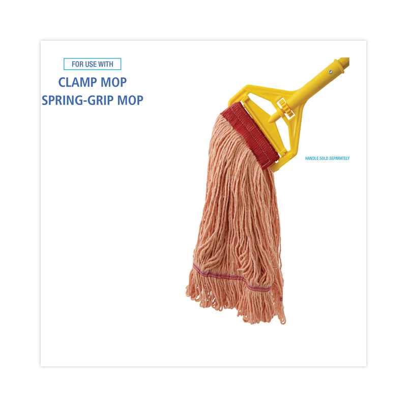 Boardwalk Super Loop Wet Mop Head, Cotton/Synthetic Fiber, 5" Headband, Large Size, Orange, 12/Carton