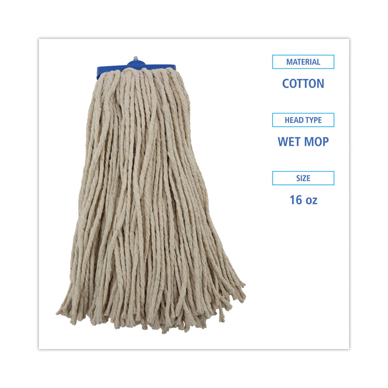 Boardwalk Cut-End Lie-Flat Wet Mop Head, Cotton, 16oz, White