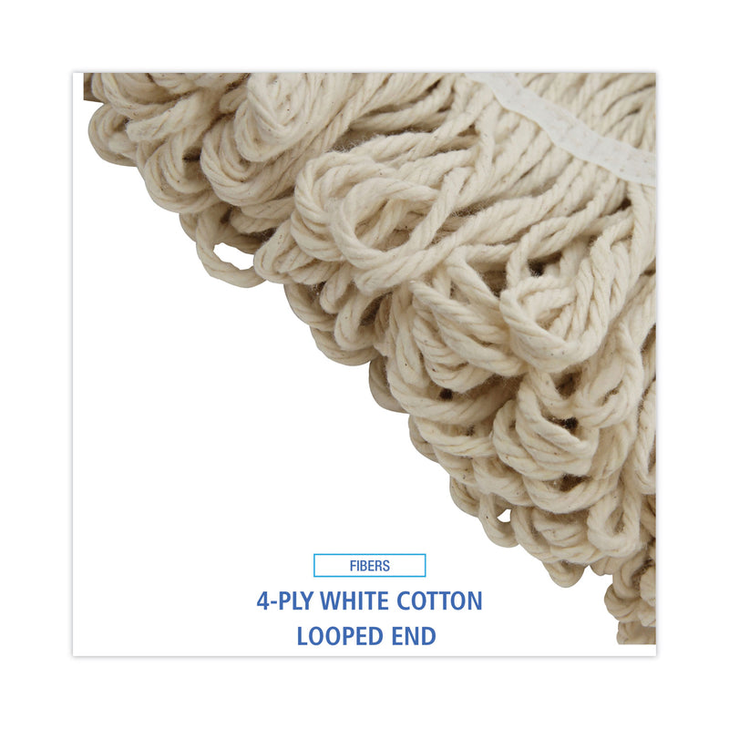 Boardwalk Mop Head, Lie-Flat Head, Cotton Fiber, 24 oz, White, 12/Carton