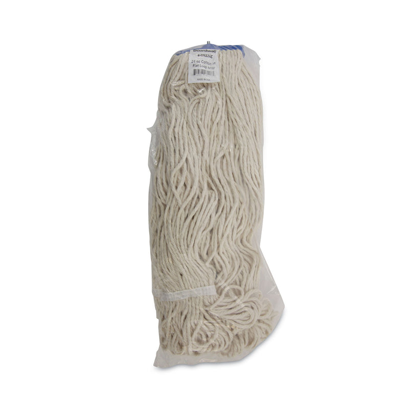 Boardwalk Mop Head, Lie-Flat Head, Cotton Fiber, 24 oz, White, 12/Carton