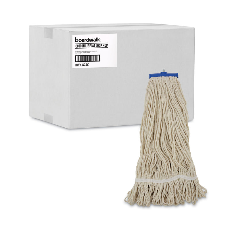 Boardwalk Mop Head, Lie-Flat Head, Cotton Fiber, 24 oz, White, 12/Carton