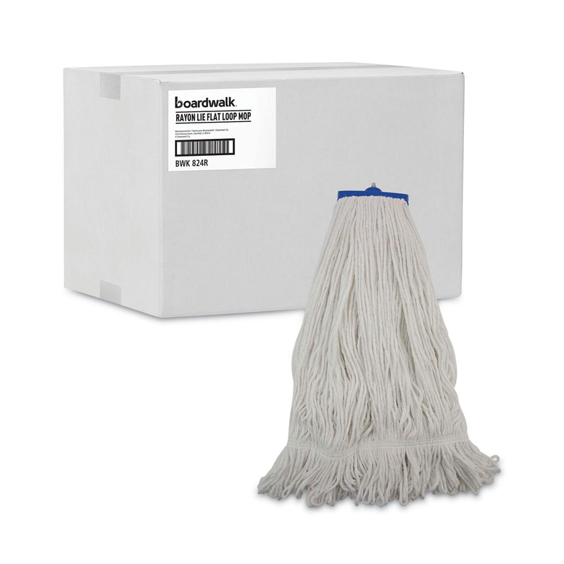 Boardwalk Mop Head, Lie-Flat Head, Rayon Fiber, 24oz, White, 12/Carton