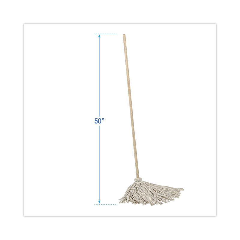 Boardwalk Cotton Deck Mop, 24 oz White Cotton Head, 50" Wood Handle, 6/Carton