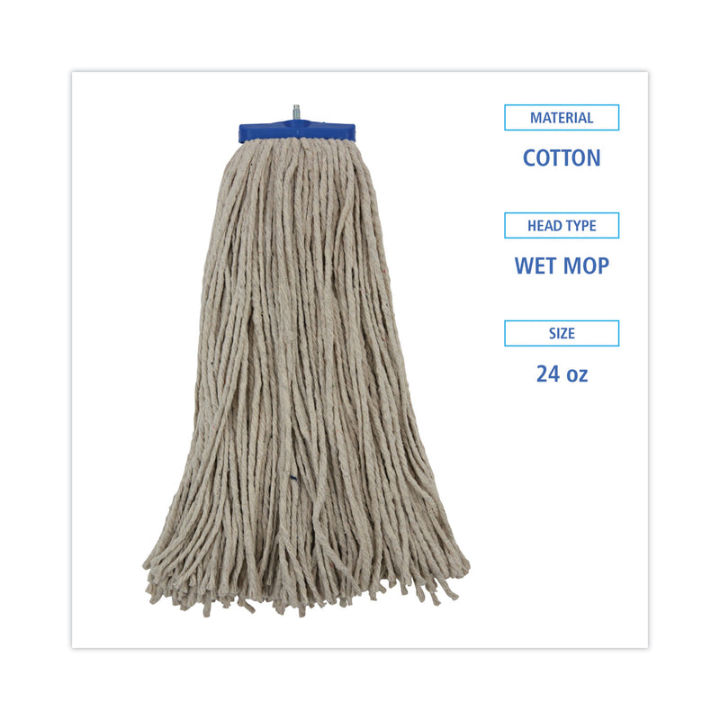 Boardwalk Mop Head, Lie-Flat Head, Cotton Fiber, 24 oz., White, 12/Carton