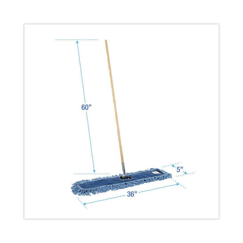 Boardwalk Dry Mopping Kit, 36 x 5 Blue Blended Synthetic Head, 60" Natural Wood/Metal Handle