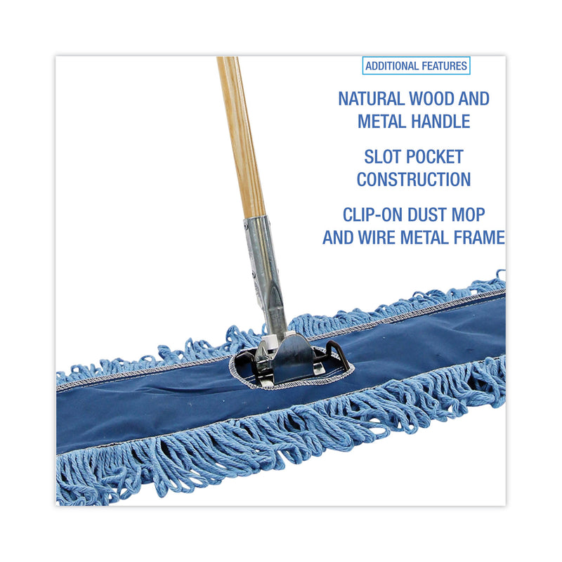 Boardwalk Dry Mopping Kit, 36 x 5 Blue Blended Synthetic Head, 60" Natural Wood/Metal Handle