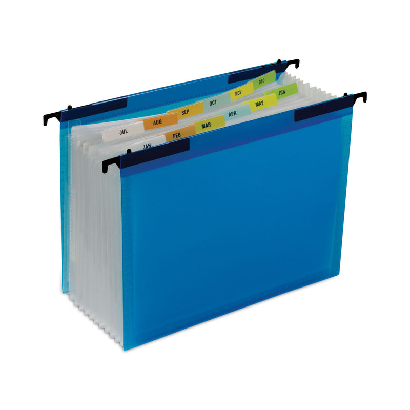 C-Line Expanding File with Hang Tabs, Pre-Printed Index-Tab Inserts, 12 Sections, 1" Capacity, Letter Size, 1/6-Cut Tabs, Blue