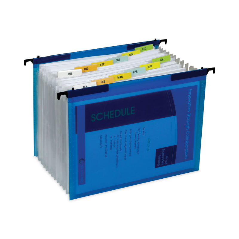 C-Line Expanding File with Hang Tabs, Pre-Printed Index-Tab Inserts, 12 Sections, 1" Capacity, Letter Size, 1/6-Cut Tabs, Blue