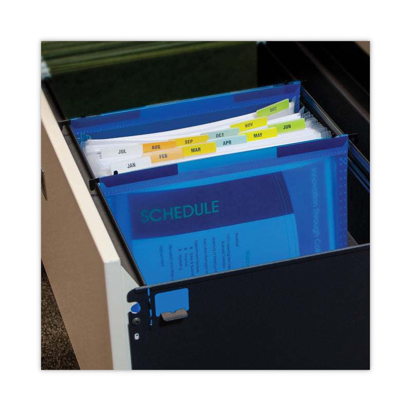 C-Line Expanding File with Hang Tabs, Pre-Printed Index-Tab Inserts, 12 Sections, 1" Capacity, Letter Size, 1/6-Cut Tabs, Blue