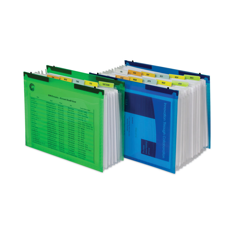 C-Line Expanding File with Hang Tabs, Pre-Printed Index-Tab Inserts, 12 Sections, 1" Capacity, Letter Size, 1/6-Cut Tabs, Blue