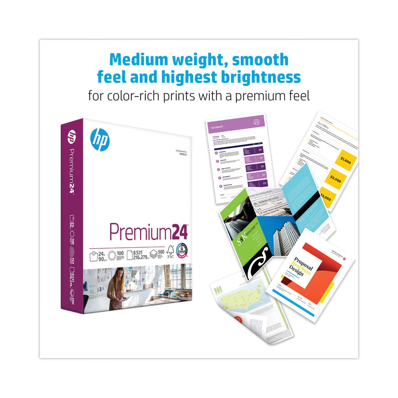 HP Papers Premium24 Paper, 98 Bright, 24 lb Bond Weight, 8.5 x 11, Ultra White, 500 Sheets/Ream, 5 Reams/Carton