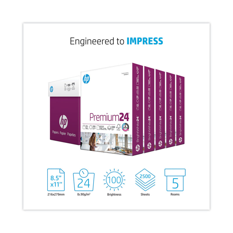 HP Papers Premium24 Paper, 98 Bright, 24 lb Bond Weight, 8.5 x 11, Ultra White, 500 Sheets/Ream, 5 Reams/Carton