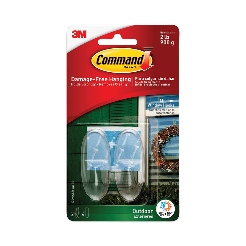 Command All Weather Hooks and Strips, Plastic, Medium, 2 Hooks and 4 Strips/Pack