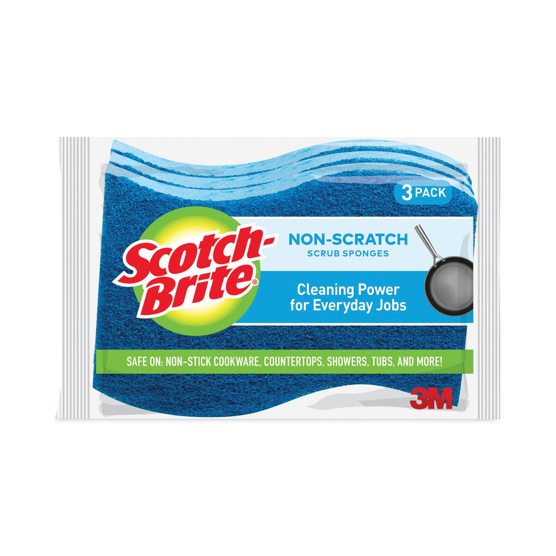 Scotch-Brite Non-Scratch Multi-Purpose Scrub Sponge, 4.4 x 2.6, 0.8" Thick, Blue, 3/Pack