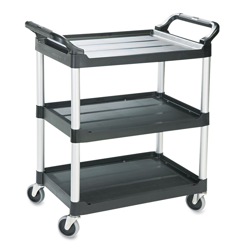 Rubbermaid Three-Shelf Service Cart, Plastic, 3 Shelves, 200 lb Capacity, 18.63" x 33.63" x 37.75", Black