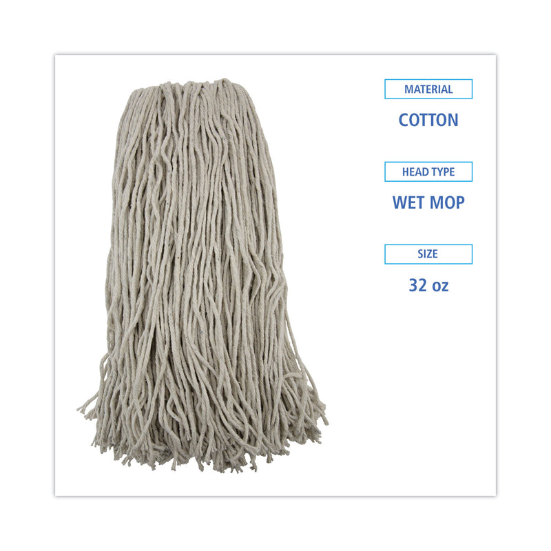 Boardwalk Mop Head, Premium Standard Head, Cotton Fiber, 32oz, White, 12/Carton