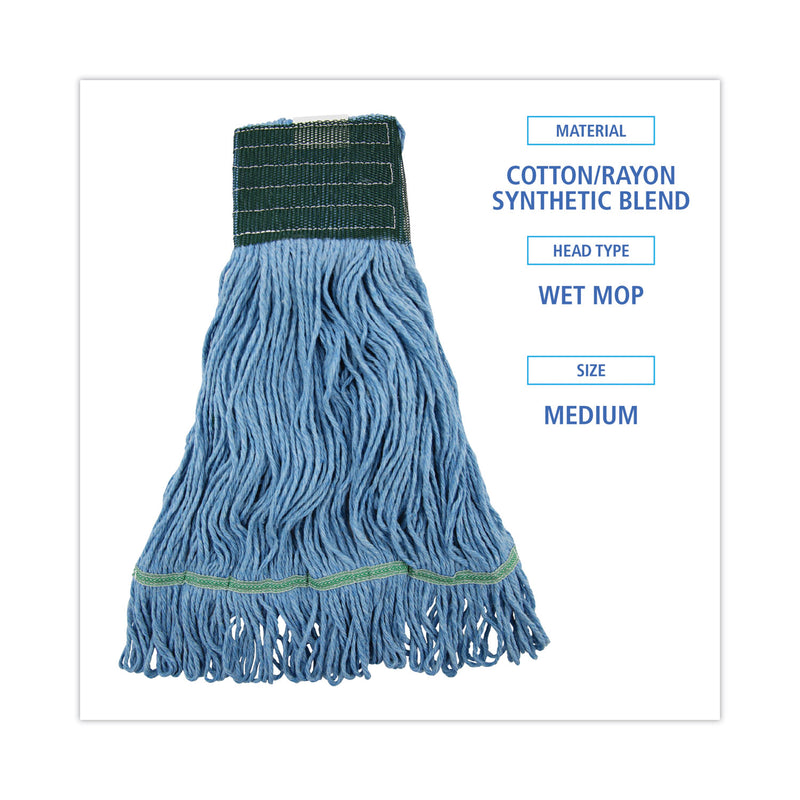 Boardwalk Mop Head, Premium Standard Head, Cotton/Rayon Fiber, Medium, Blue, 12/Carton