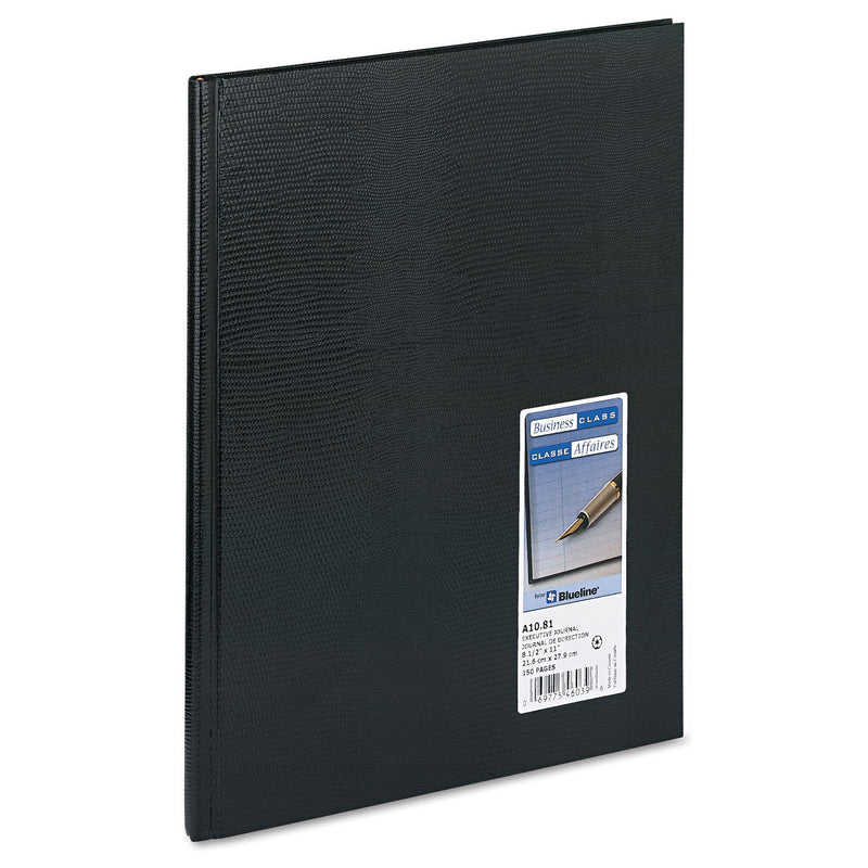 Blueline Executive Notebook, Ribbon Bookmark, 1 Subject, Medium/College Rule, Black Cover, 10.75 x 8.5, 75 Sheets