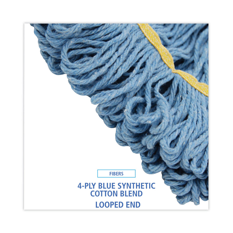 Boardwalk Super Loop Wet Mop Head, Cotton/Synthetic Fiber, 5" Headband, Small Size, Blue, 12/Carton