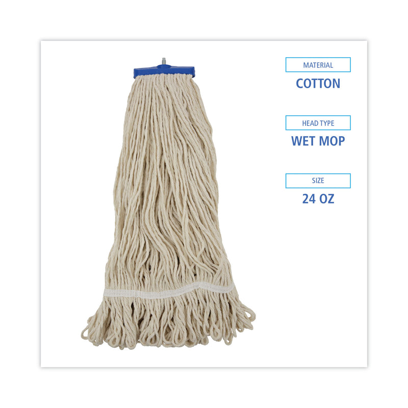 Boardwalk Mop Head, Lie-Flat Head, Cotton Fiber, 24 oz, White, 12/Carton