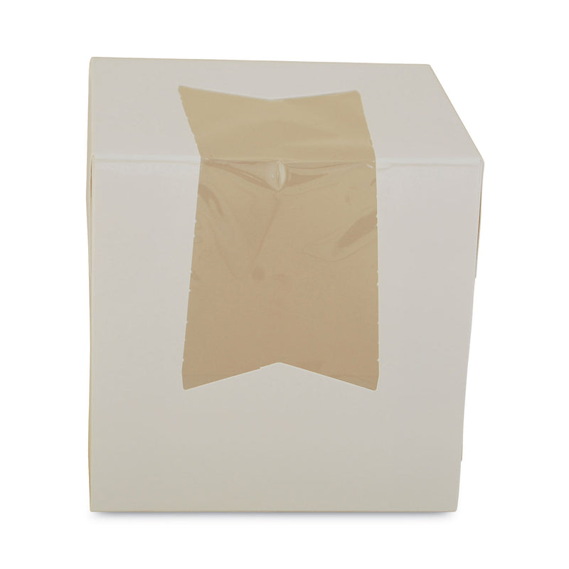 SCT White Window Bakery Boxes with Attached Flip Top, 4-Corner Beers Design, 4.5 x 4.5 x 4.5, White, Paper, 200/Carton