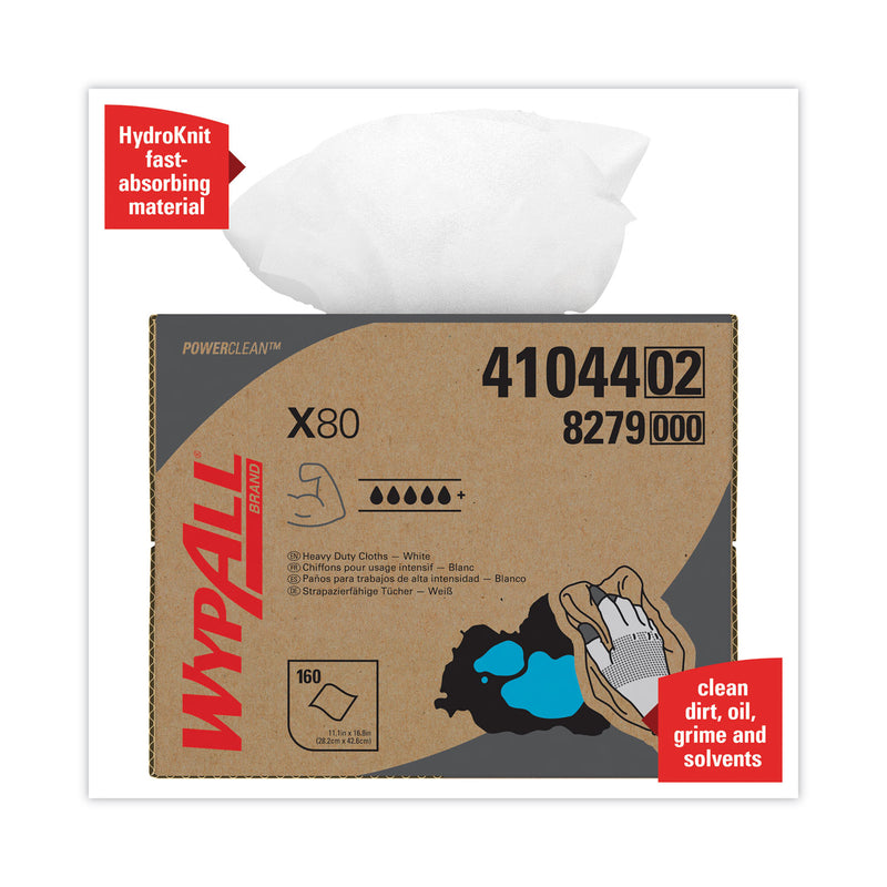 WypAll X80 Cloths, HYDROKNIT, BRAG Box, 11.1 x 16.8, White, 160/Carton