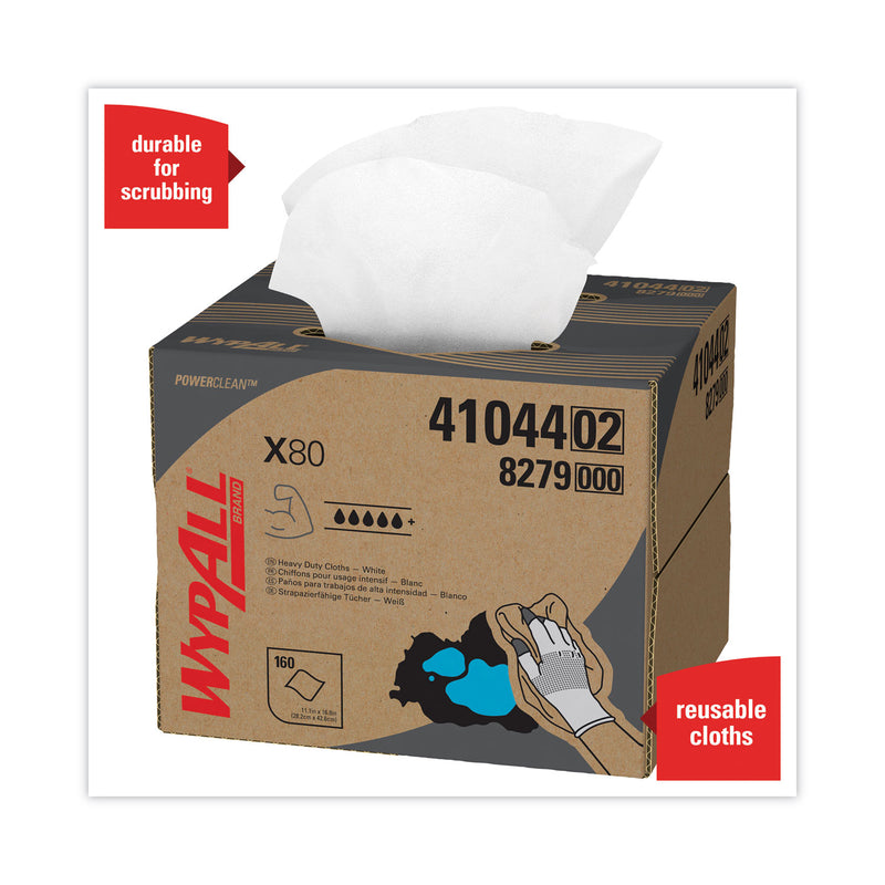 WypAll X80 Cloths, HYDROKNIT, BRAG Box, 11.1 x 16.8, White, 160/Carton