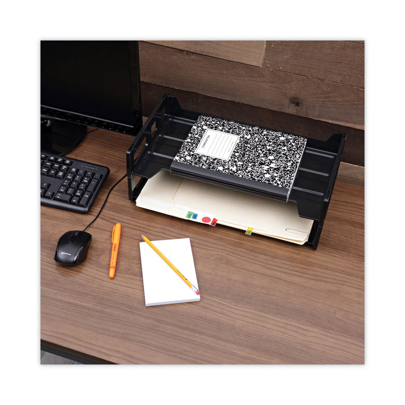 Universal Recycled Plastic Side Load Desk Trays, 2 Sections, Legal Size Files, 16.25" x 9" x 2.75", Black