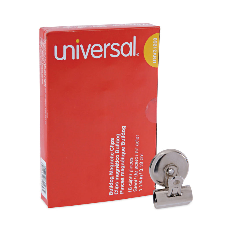 Universal Bulldog Magnetic Clips, Small, Nickel, 18/Pack