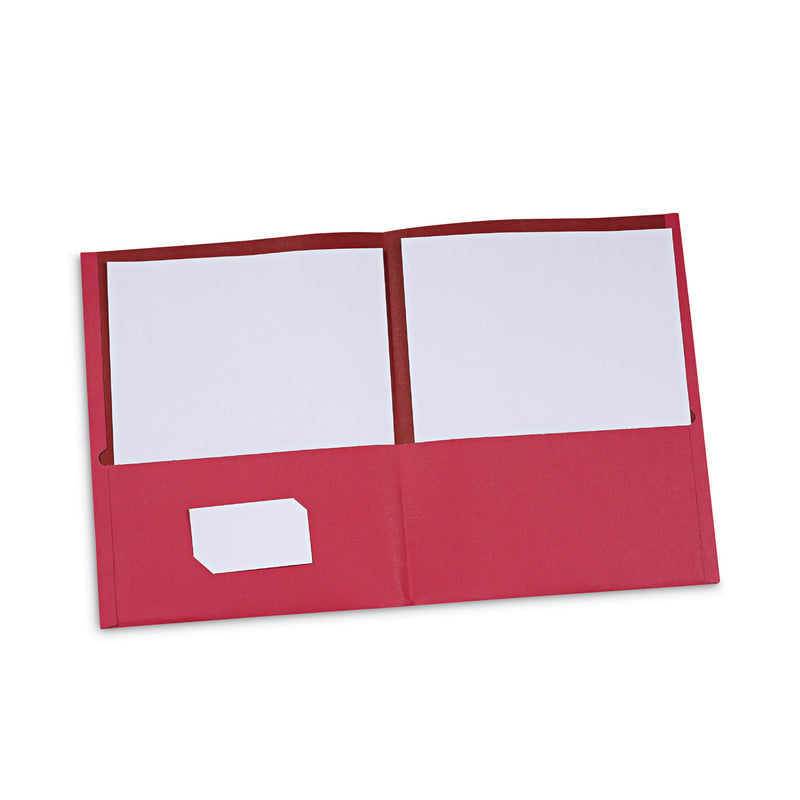 Universal Two-Pocket Portfolio, Embossed Leather Grain Paper, 11 x 8.5, Red, 25/Box