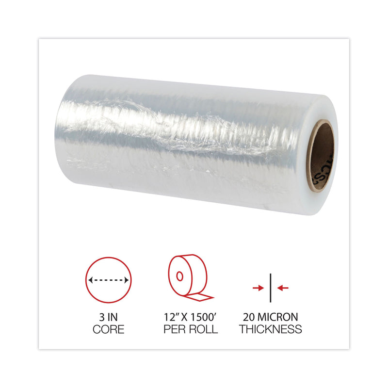 Universal Handwrap Stretch Film, 12" x 1,500 ft Roll, 20 mic (80-Gauge), Clear, 4/Carton