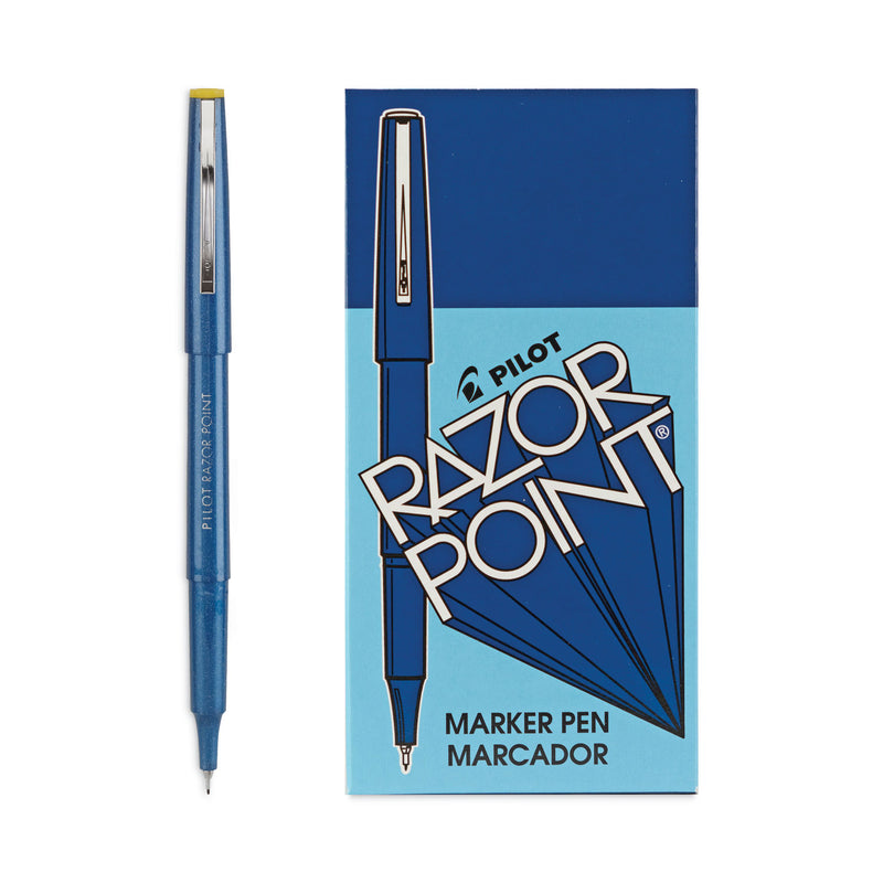 Pilot Razor Point Fine Line Porous Point Pen, Stick, Extra-Fine 0.3 mm, Blue Ink, Blue Barrel, Dozen