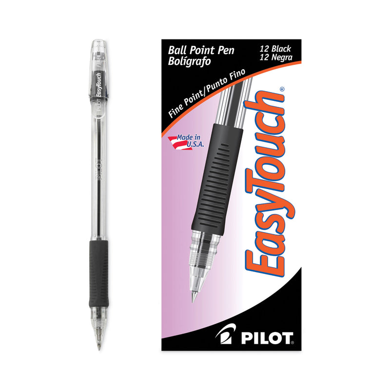 Pilot EasyTouch Ballpoint Pen, Stick, Fine 0.7 mm, Black Ink, Clear Barrel, Dozen