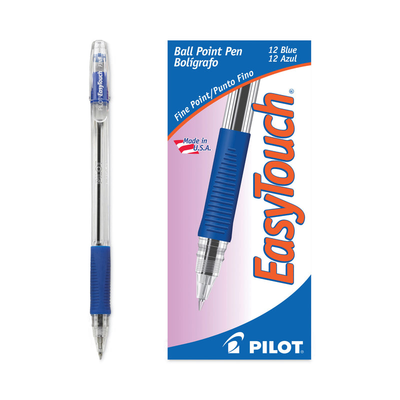 Pilot EasyTouch Ballpoint Pen, Stick, Fine 0.7 mm, Blue Ink, Clear Barrel, Dozen