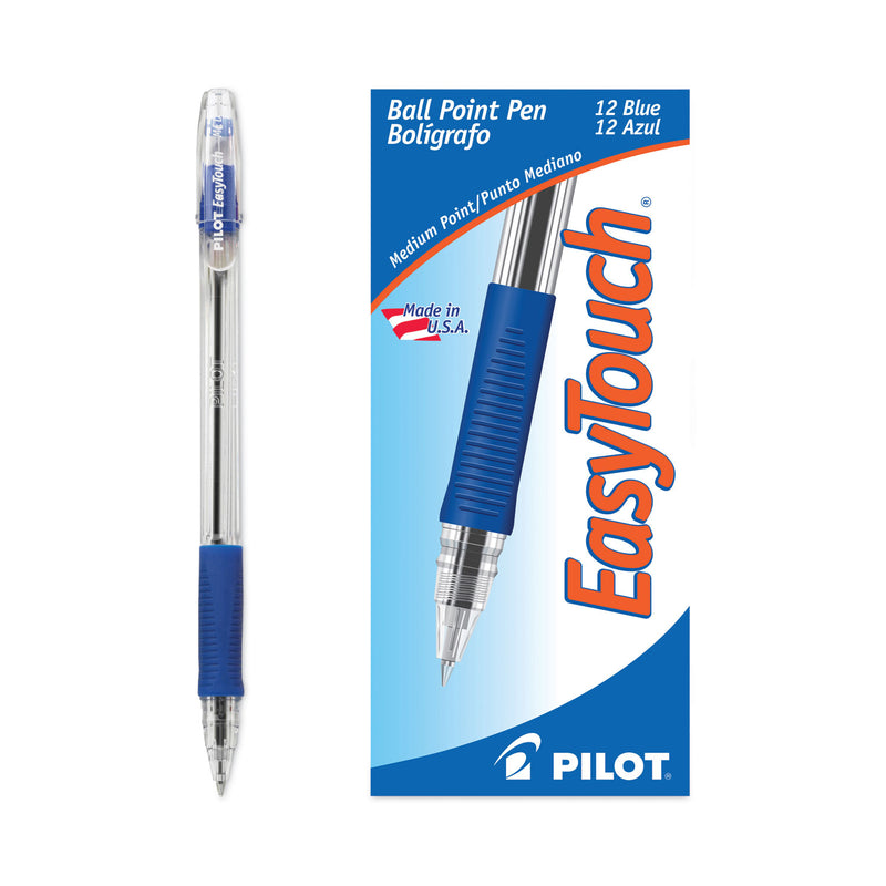 Pilot EasyTouch Ballpoint Pen, Stick, Medium 1 mm, Blue Ink, Clear Barrel, Dozen