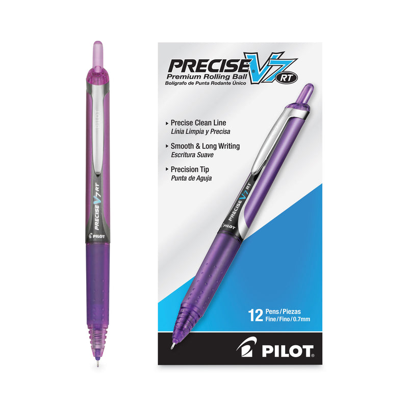 Pilot Precise V7RT Roller Ball Pen, Retractable, Fine 0.7 mm, Purple Ink, Purple Barrel